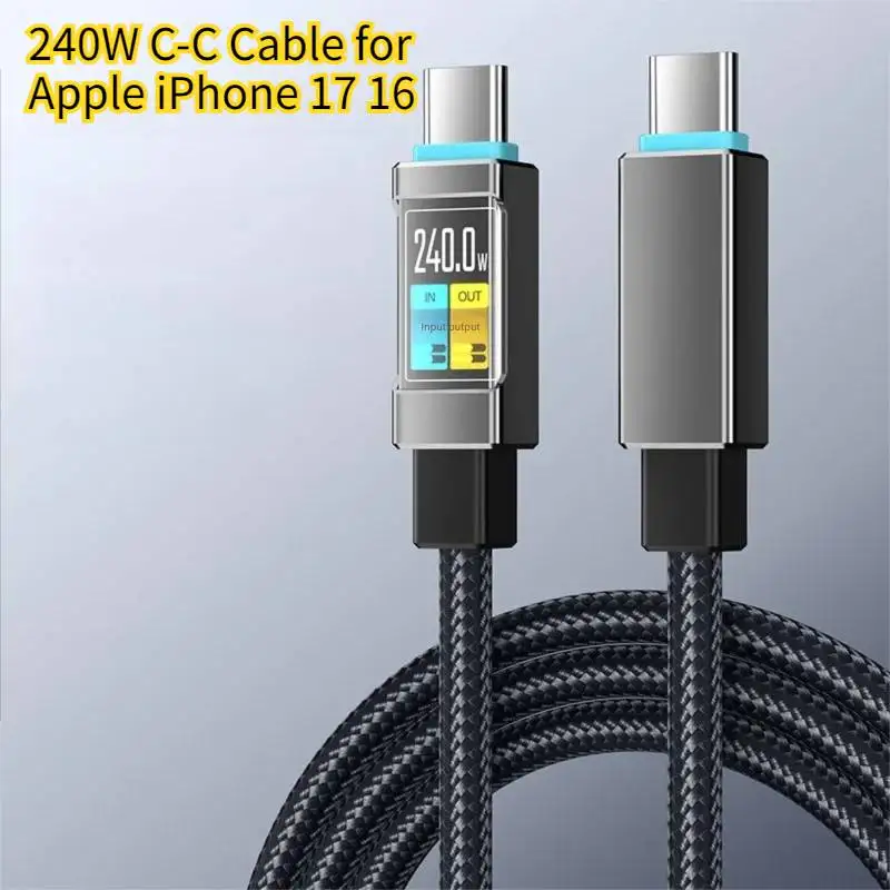 

240W USB-C to USBC Mobile Phone Fast Charge Data Transfer Cable for iPhone 17 16 15 Samsung Huawei Xiaomi E-Marker Chip 480Mbps