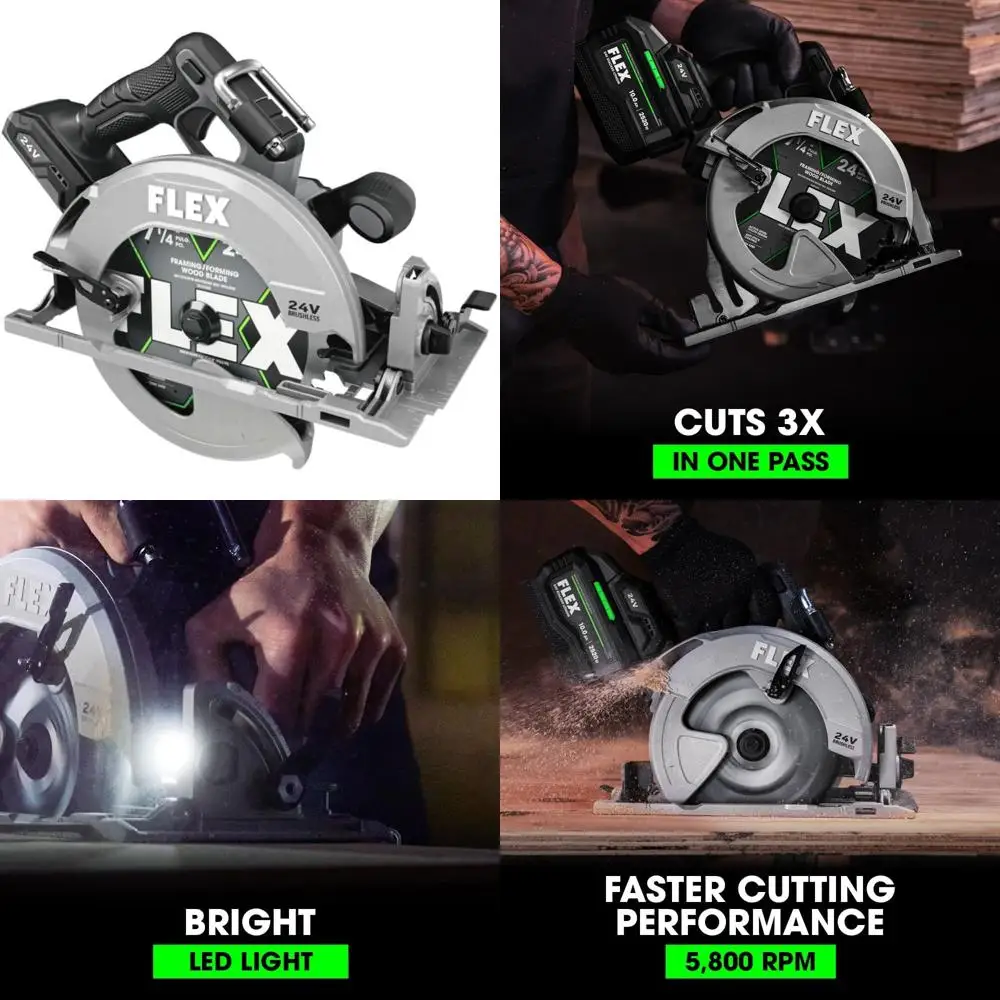 أداة منشار دائري FLEX 24V بدون فرش مقاس 7-1/4 بوصة فقط، البطارية والشاحن غير متضمن - FX2141-Z