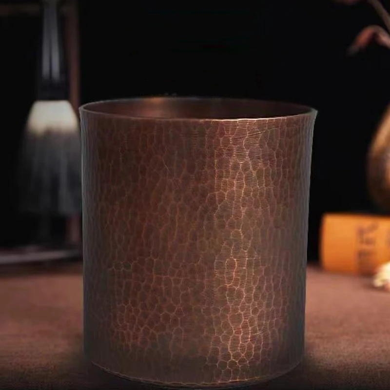 Vintage Pure Copper Coffee Mug,Moscow Mule Thickened Large Size Hammer Texture Straight Tube 450ml Beer Mug,Tea Cup Tableware