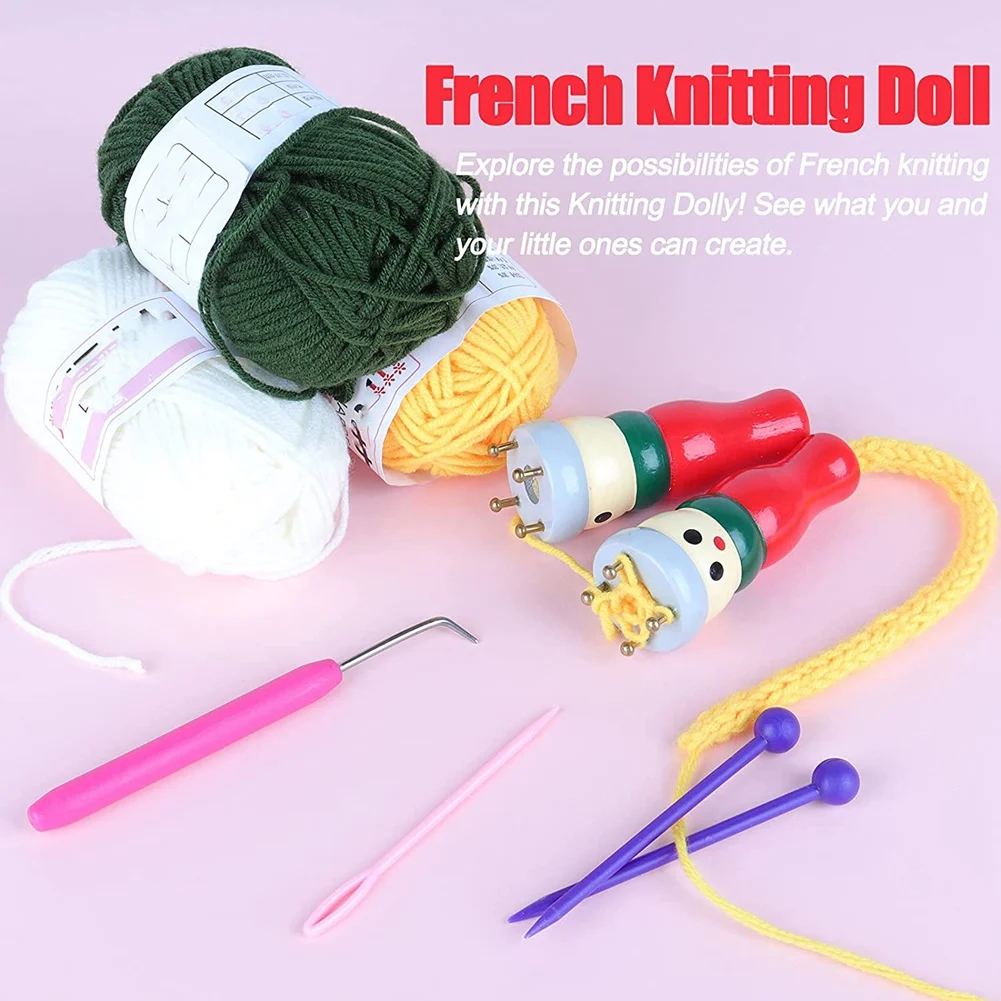 French Knitter Tool 2 Pack Wooden Knitting Dolly Set Spool Knitting Doll Knitting Loom Toy for Making Bracelets Etc