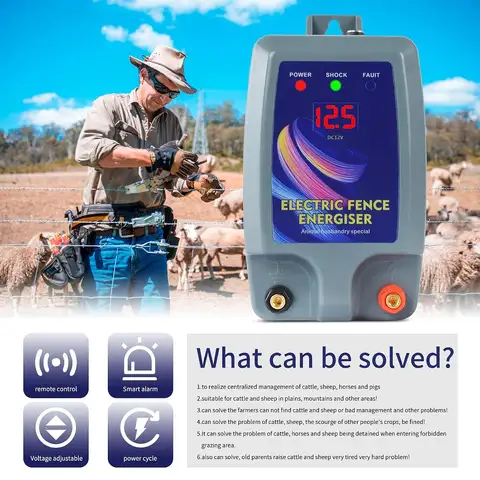 10KM इलेक्ट्रिक शेफर्ड मवेशियों के लिए फार्म इलेक्ट्रिक शेफर्ड एनर्जाइज़र पशुधन एलसीडी पैनल चार्जर उच्च वोल्टेज पल्स 8 best sales इलेक्ट्रिक शेफर्ड - №5