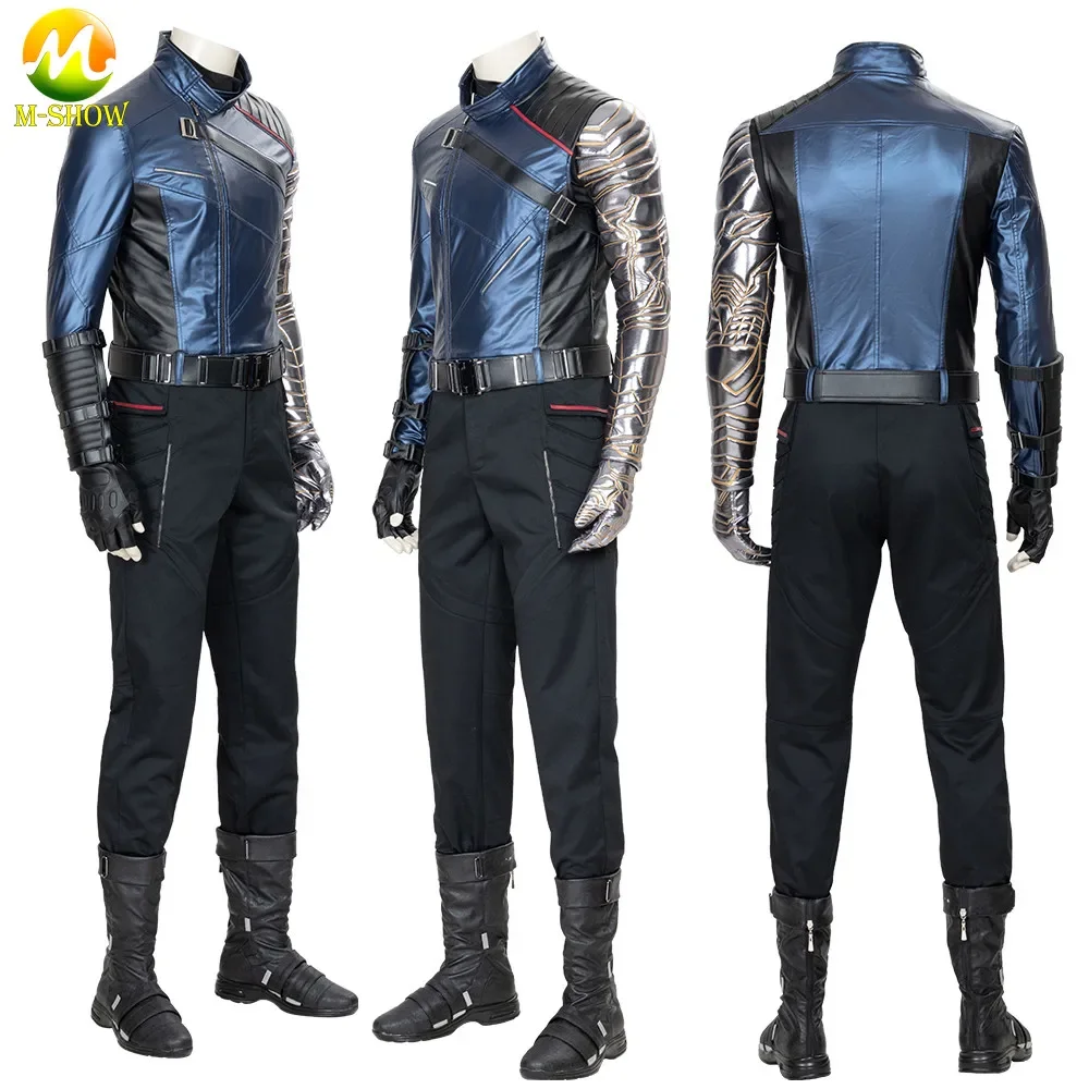 Superhero Winter Soldier Cosplay Costume Bucky Barnes Outfit White Wolf Jacket Arms Pants Shoes Halloween Uniforms for Adult Men