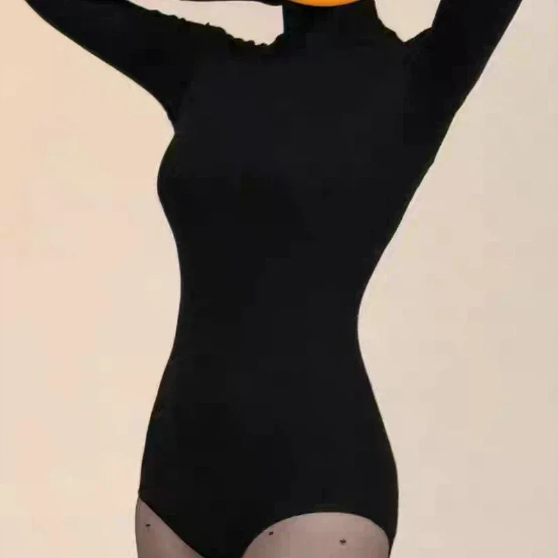 بدلة رقص لاتينية شتوية للنساء البالغات بياقة عالية وأكمام طويلة، مجموعة تدريب منفصلة، تنورة جمباز، ملابس لياقة بدنية #4