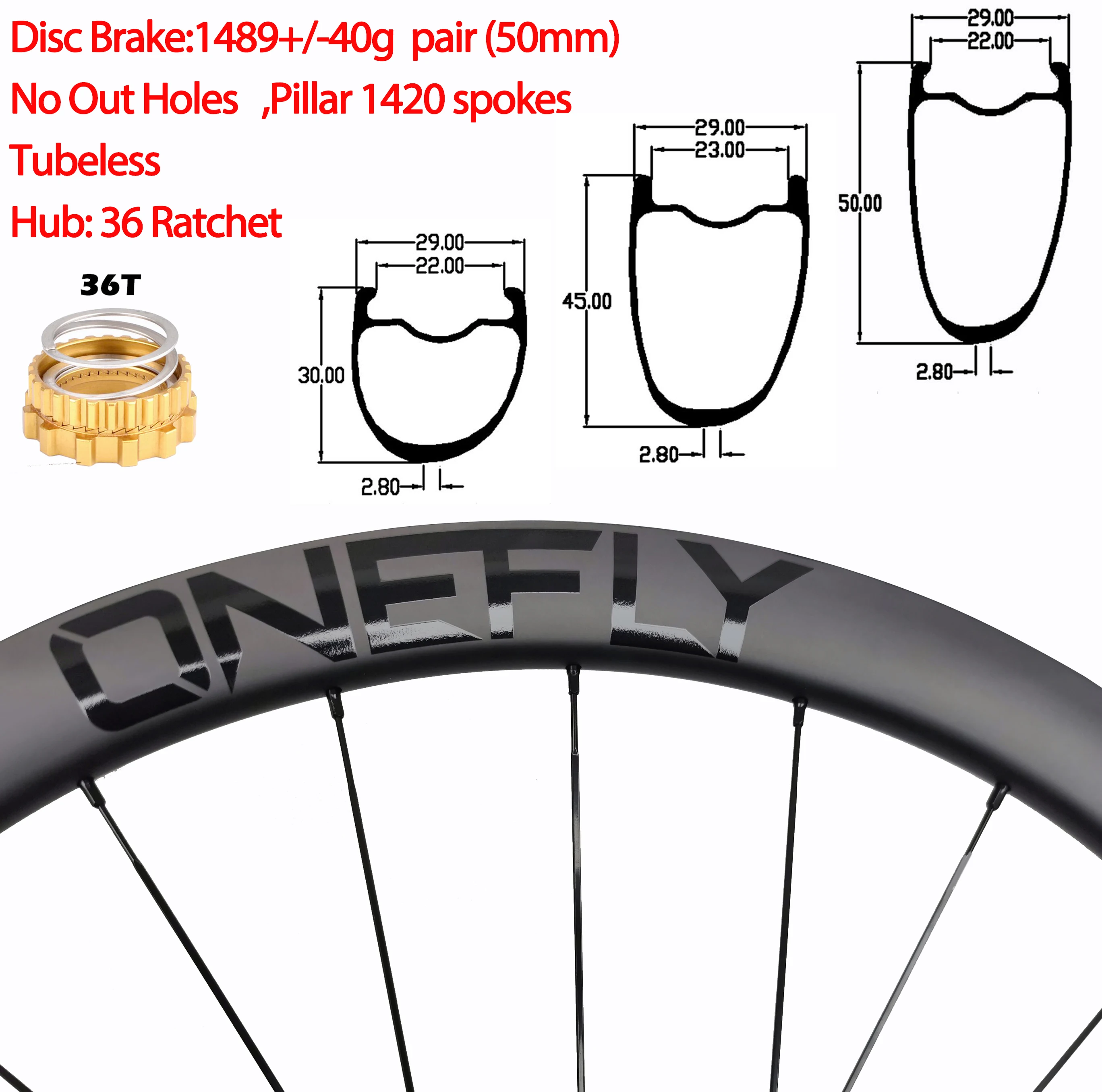 

ONEFLY Width 29mm Super Light Carbon Road Bike Disc Wheels Clincher 36 Ratchet Hub 30/45/50/60mm Cyclocross Gravel Wheelset 700C