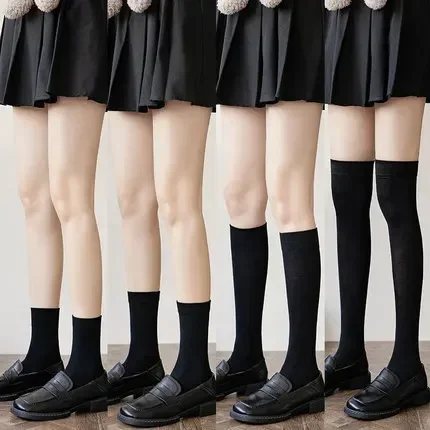 

13-18 Years Old Girl's Black and White Calf Socks Female Spring and Autumn High Socks and Knee Socks Pile Lolita Socks