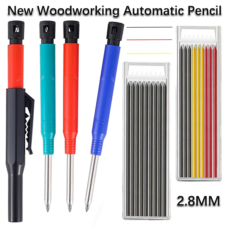 3 Colors 2.8mm New Woodworking Automatic Pencil Built In Pencil Sharpener Red Black Yellow Lead Deep Hole Marking Pen