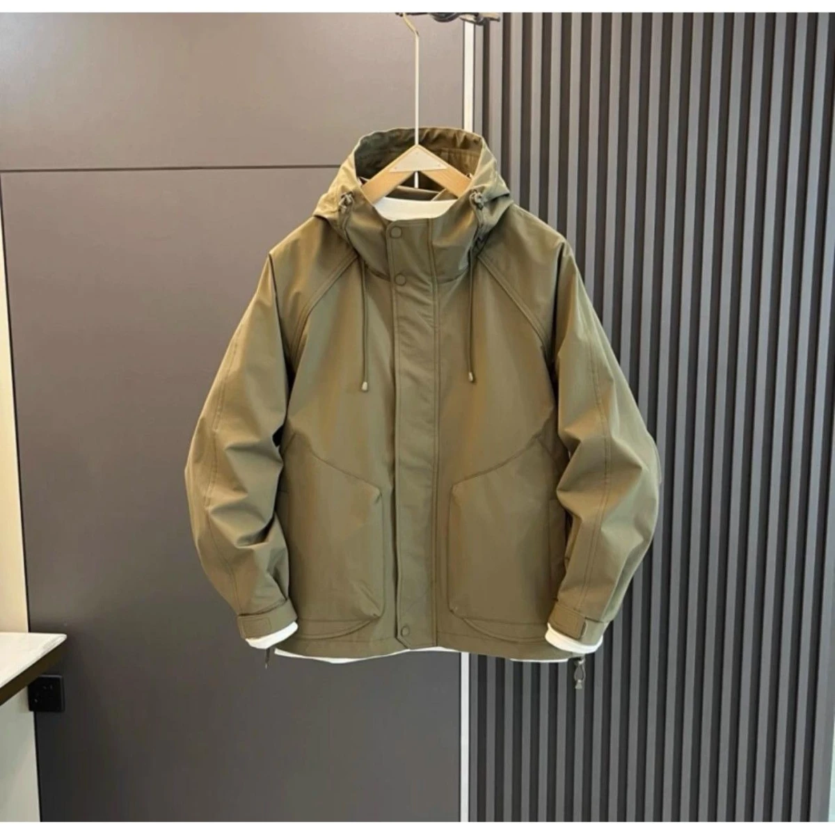 

Men's Spring Autumn Jaet Coat Windproof Loose Fit Casual Faionable Hooded Pure Color Workwear Trendy Polyester Fabric