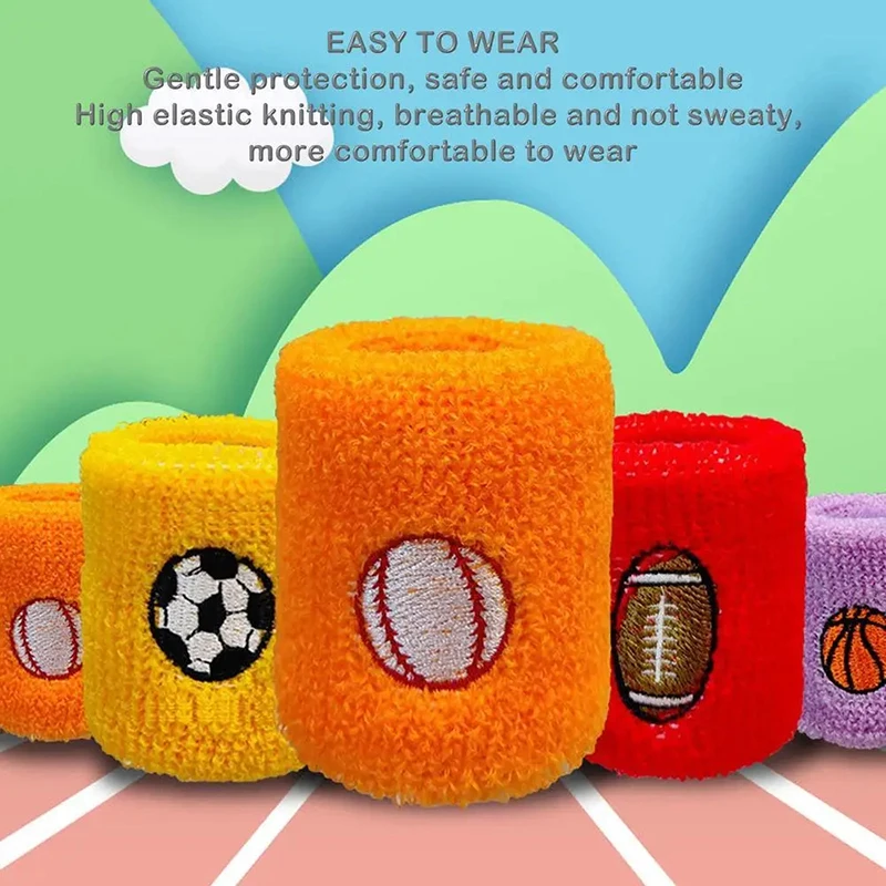 6PCS Colorful Sport Wristband For Children Sweatband Wrist Protector Running Soccer Rugby Basketball Brace Terry Sweat Band