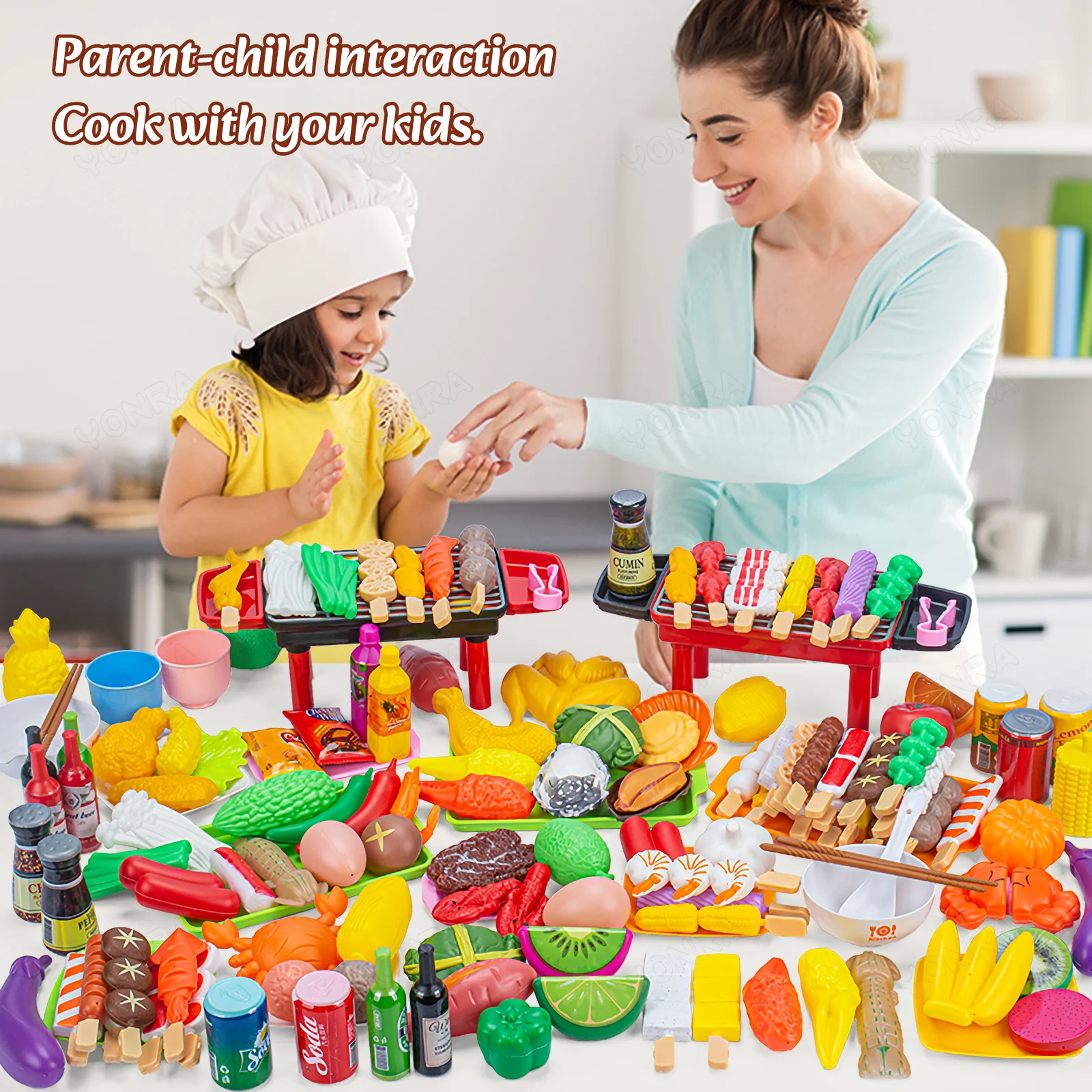 Kitchen Pretend Play Toys Barbecue Set Children's Cooking Toys Simulation Food Multi-set Gift for Kids Girls Boys Toddlers