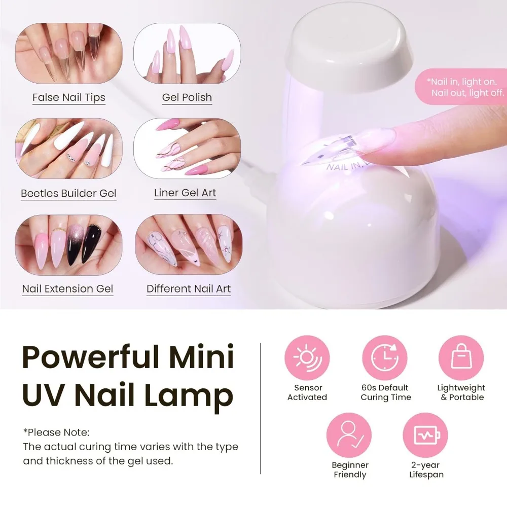 Kit de pointes d'ongles en acrylique moyen Stiletto avec colle, déshydrateur, apprêt, base et couche de finition, mini lampe UV en 16 tailles