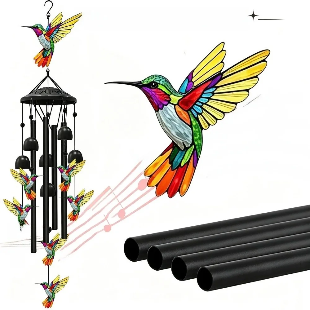Elegant Metal Wind Chime Premium Metal Durable Hummingbird Wind Chime Soft Ringing Sound Painted Ornament Garden Wind Chime