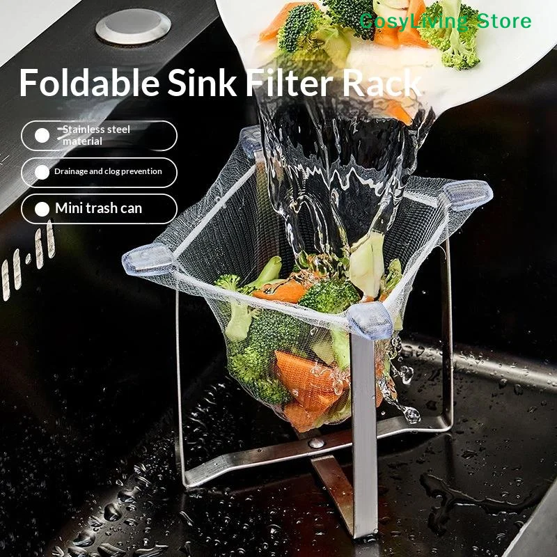 

[CL]Stainless Steel Kitchen Sink Strainer Disposable Mesh Lightweight Sink Basket Holder Desktop Trash Can 1/2PCS[CL]