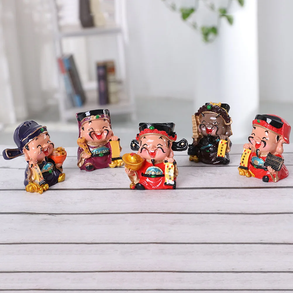 

5Pcs Mini Resin Cai Shen God of Wealth Ornaments Creative Desktop Decor Home Adornment Fortune Lucky Gift Cai Shen Statue