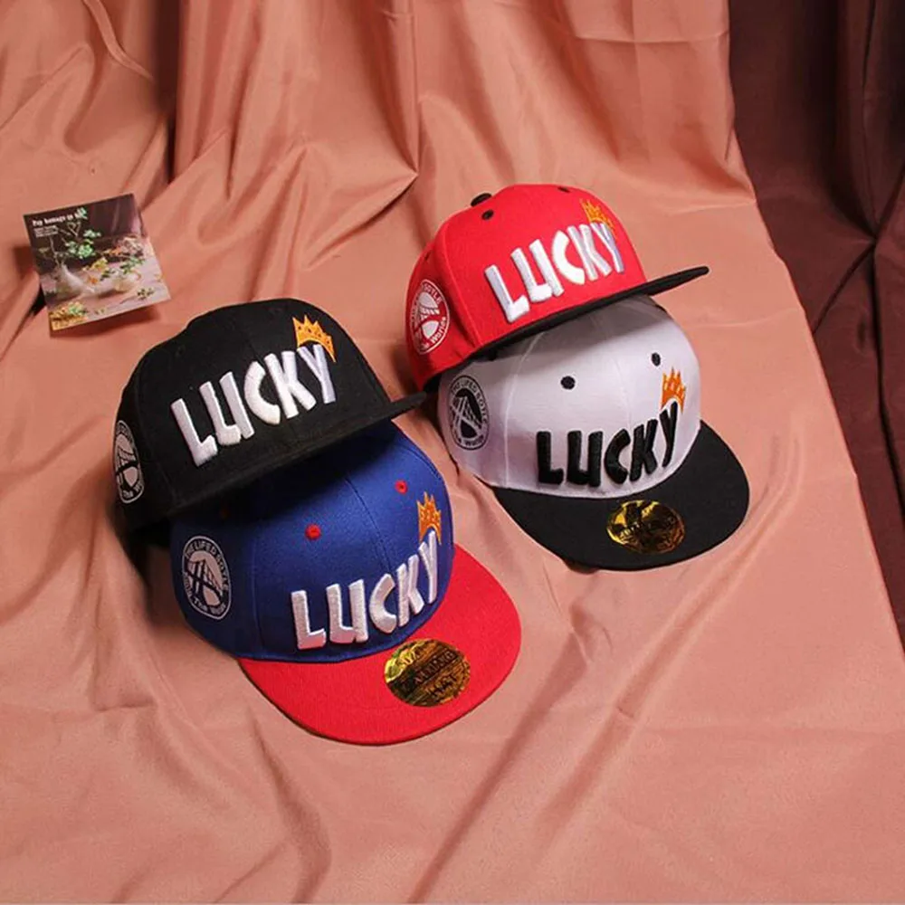 Lucky Baby Boys Sun Hat Embroidery Cotton Girls Baseball Caps Kids Children\'s Fashion Hip Hop Hat 3-10 Years