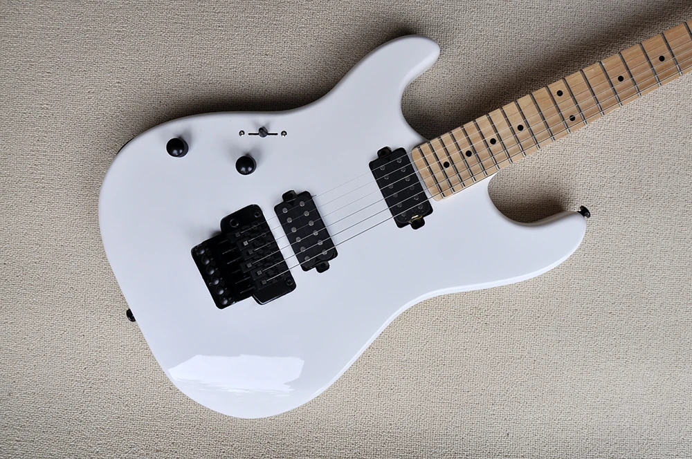 Left Hand 6 Strings White Electric Guitar with Humbucker Pickups,Maple Fretboard,Customizable