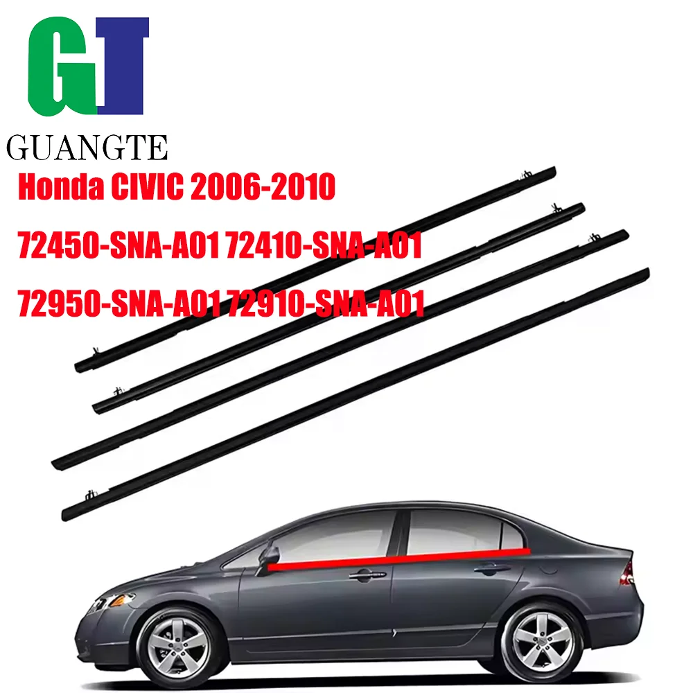 

4PCS Black Auto Spare Parts Window Weather Strip Outer Channel Weather Trim Trip for Honda Civic 2006-2010 72450-SNA-A01