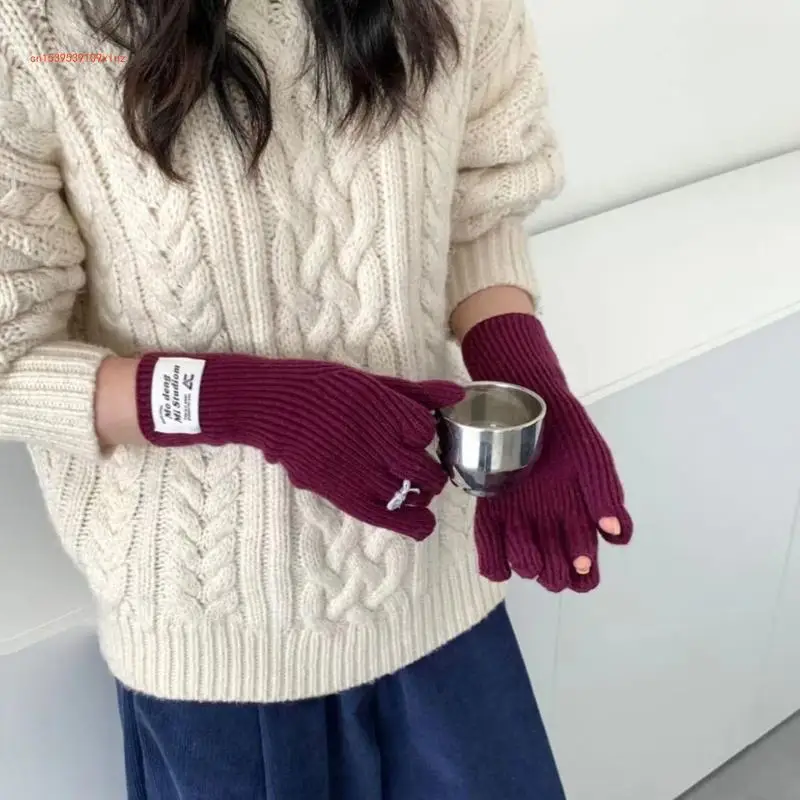 

2lots Fashionable Bowknot Knitted Gloves Soft Polyester Mittens Elastics Gloves for Outdoor Activity