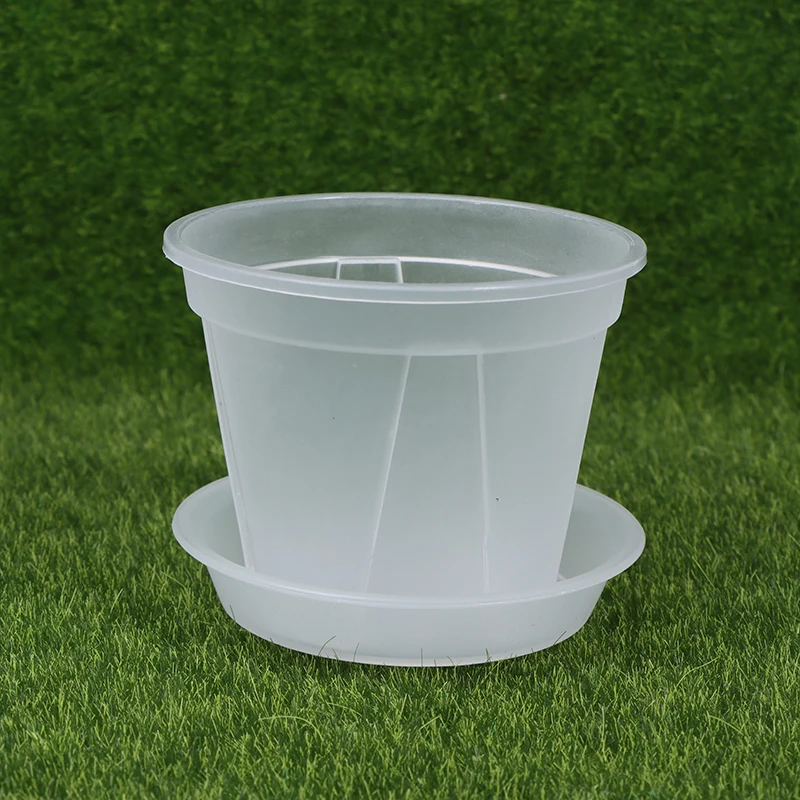 1Pc Clear Flower Pot Planter With Tray 10cm/12cm/14cm PP Transparent Flower Pot Orchid Pot With Holes For Home Office Desk