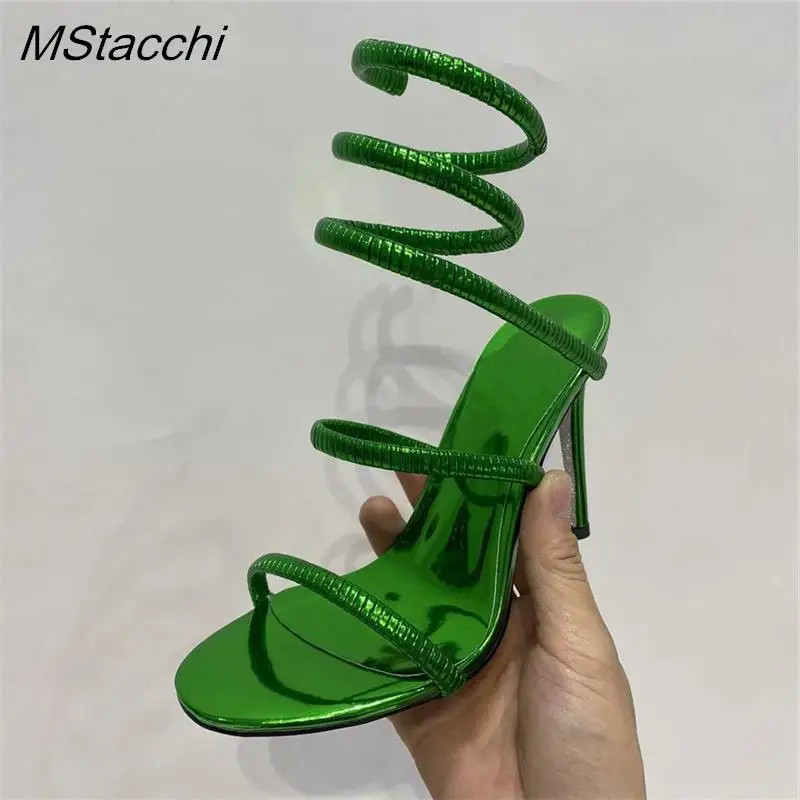 Snake Strap High Heel Sandals Women Summer 2024 Ankle Strap Banquet Party Shoes Narrow Band High Heels Ladies Gladiator Sandals