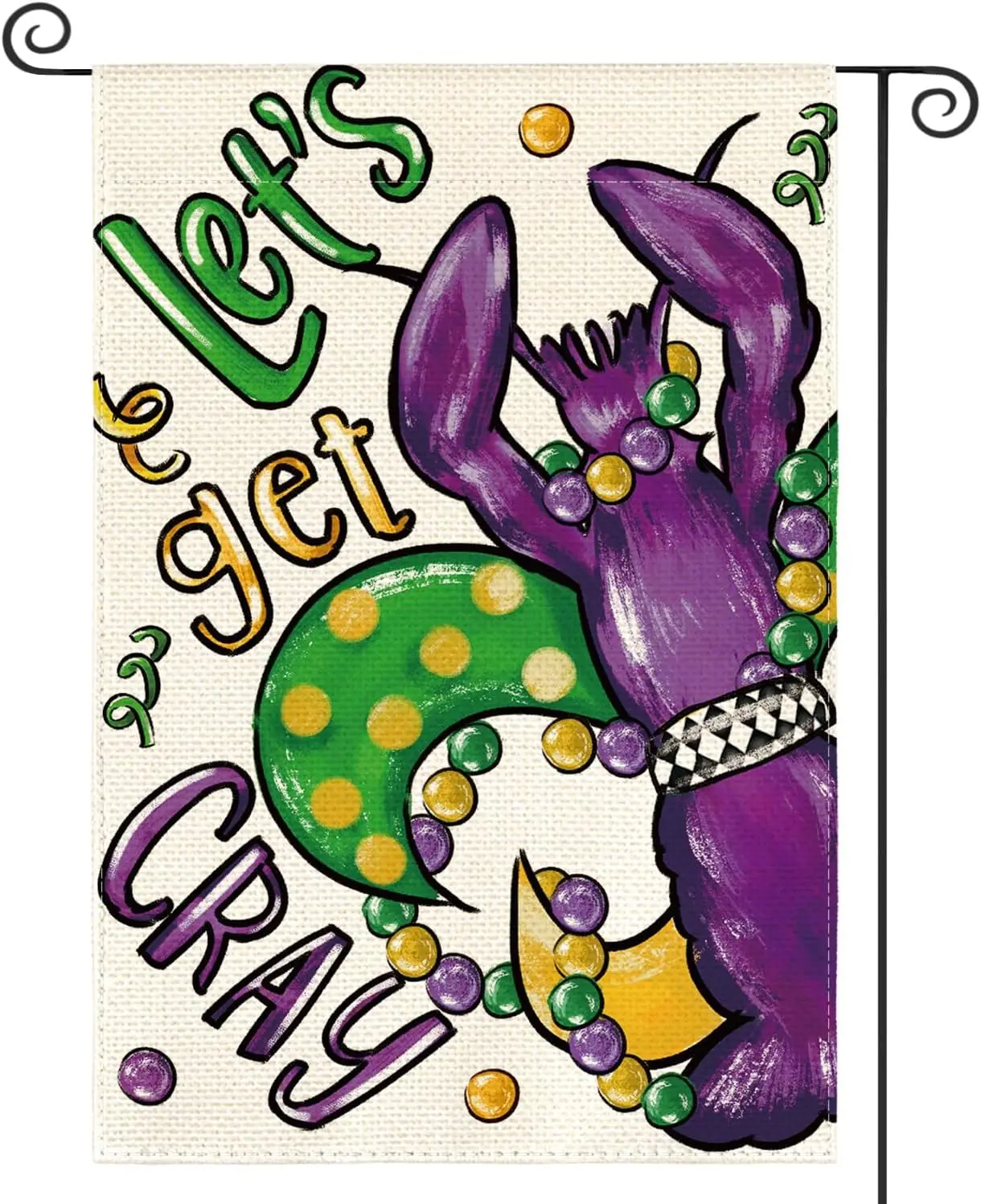 colorlife Lets Get Cray Fleur de Lis Crawfish Mardi Gras Garden Flag 12x18 Inch Double Sided, New Orleans Carnival Yard Outdoor