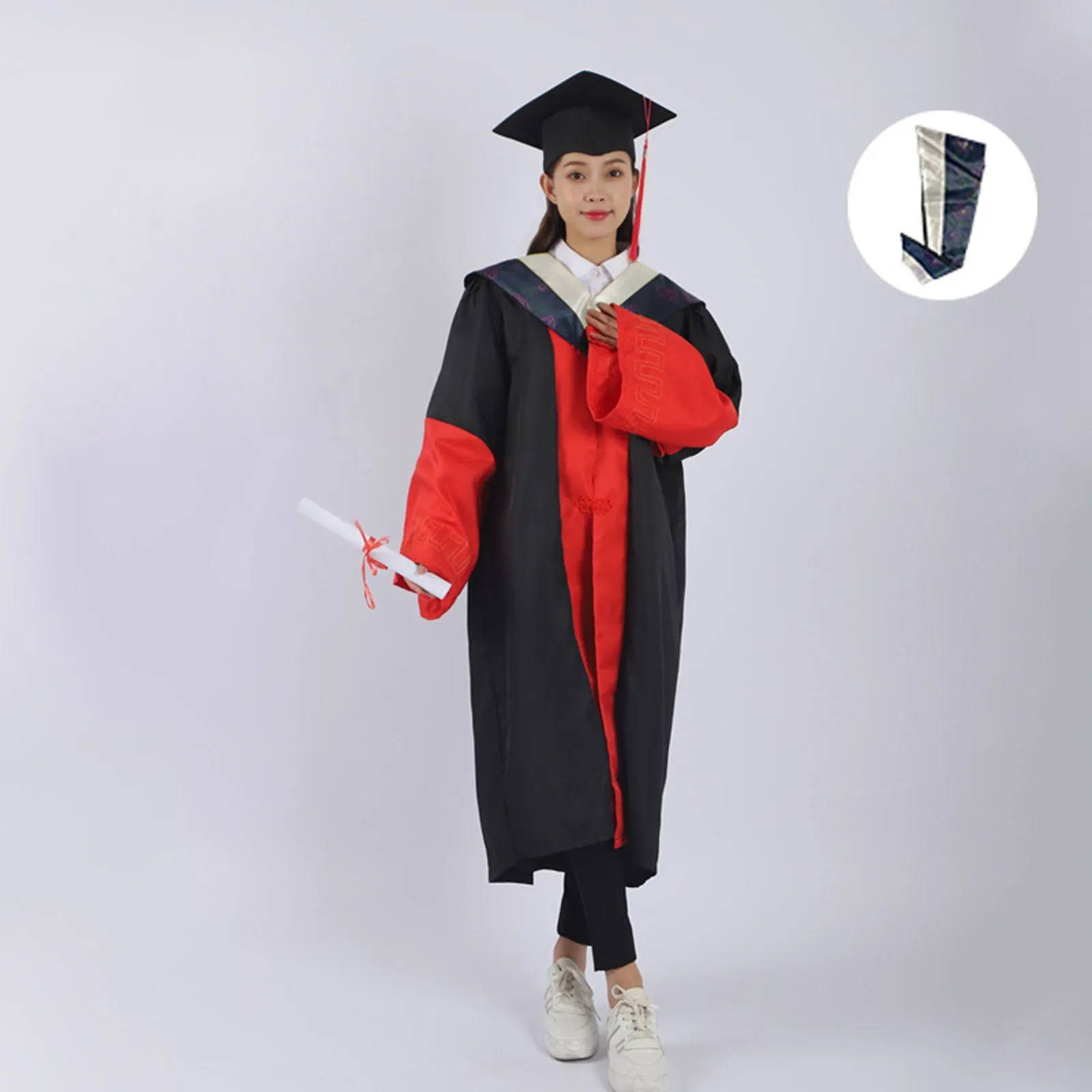 Afstudeeruniform Jurk Pet 2024 Unisex Afstuderen Bachelor Kostuum School Universiteit Diploma Uitreiking Baccalaureaat Jurk