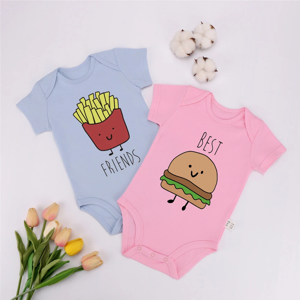 Twins Baby Clothes Best Friends Twins Jumpsuits Summer Cotton Boys Girls Bodysuits Brother Sister Rompers Baby Gifts Outfits