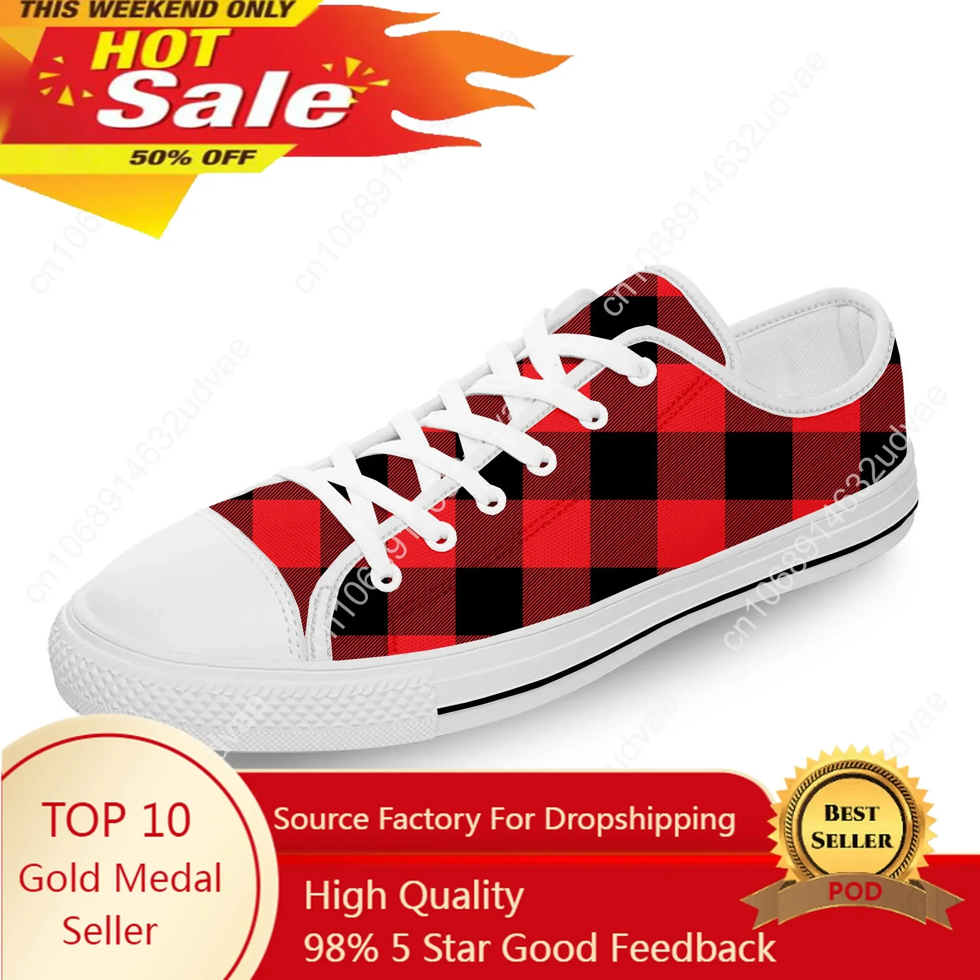 Buffalo Plaid Pattern Cool Cute White Cloth 3D Print Low Top Canvas Fashion Shoes Men Women Lightweight Breathable Sneakers