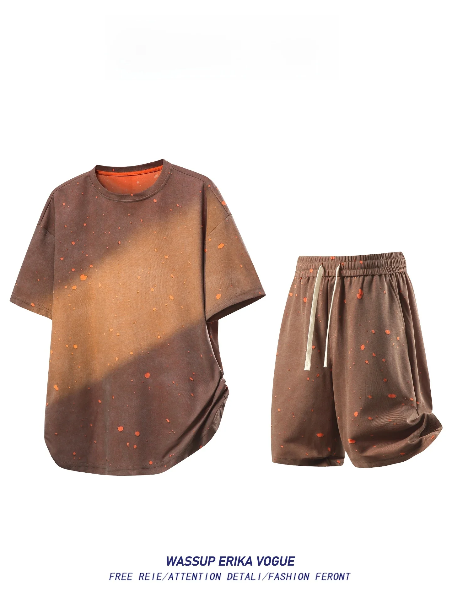 Conjunto Casual Estilo Americano Wassup Erika para Homens, Tendência de Verão, Camiseta de Manga Curta e Shorts, Conjunto de Duas Peças para Adolescen