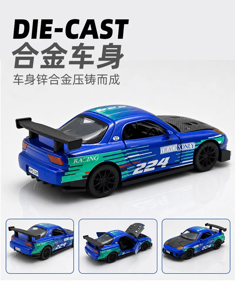 1:36 NISSAN GTR & RX7 MX5 Spielzeugauto mit zu öffnenden Türen, Rückziehfunktion, bemaltes Sammlerstück, ideales Geburtstagsgeschenk für Kinder – Detail 3