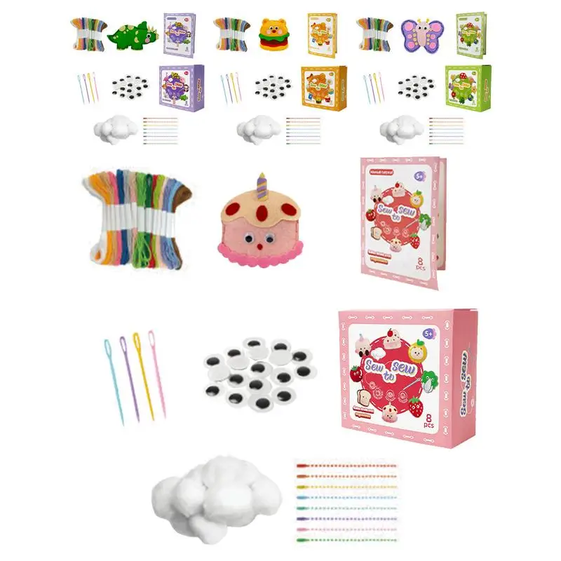 Kids Sewing Sets Food Themed Educational Handcraft Toys Non Woven Handmade Keychain Materials Kit Birthday Christmas Gifts