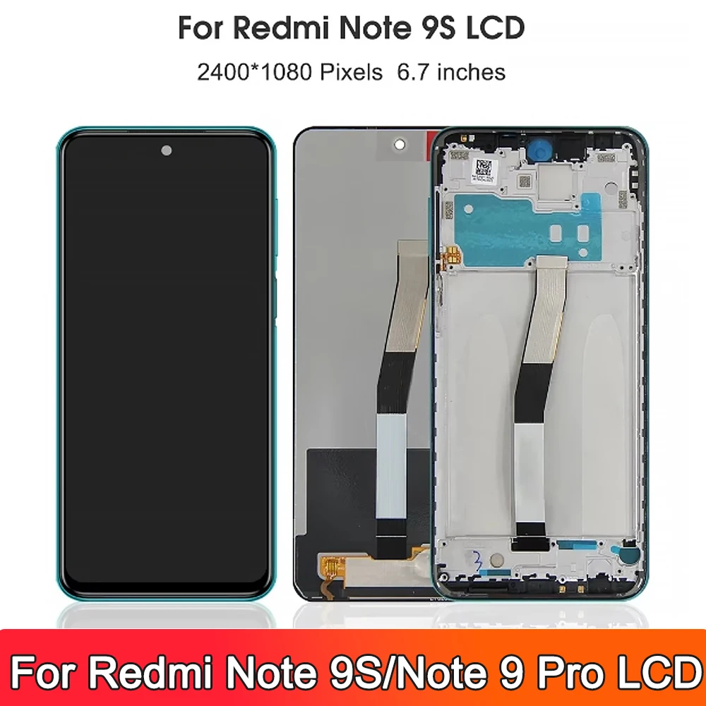 Tela amoled para xiaomi redmi note 9s lcd m2003j6a1g, tela sensível ao toque com moldura para substituição de tela redmi note 9 pro