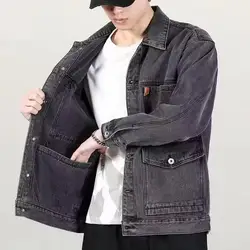 Men Jeans Jacket Oversize Slim Fit Inside Pockets Men Jeans Outwear Casual Hip Hop Loose Single-breasted Men Denim Coat Cardigan