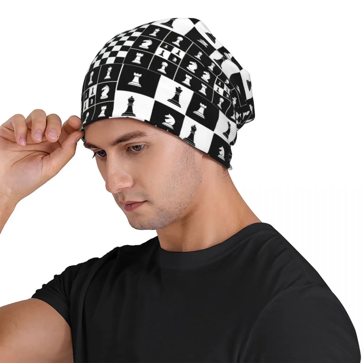 Chess Pieces On Board Chessboard Unisex Adult Beanies Caps Knitting Bonnet Hat Warm Hip Hop Autumn Winter Outdoor Skullies Hats