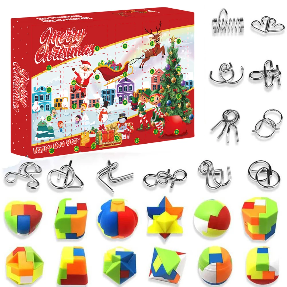 

Advent Calendar 2024 24 Pcs Metal & Plastic Puzzle Fun Challenges Toys Christmas Advent Calendar Christmas Gift for Kids Teens