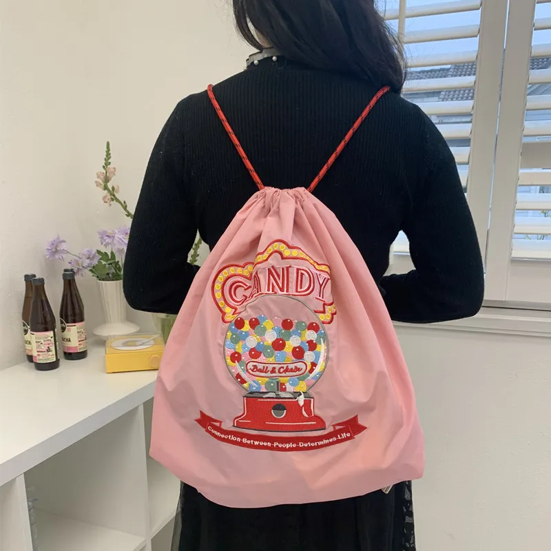 Tiger Embroidery Drawstring Bag Hawaii Candy Backpack Women Chain Eco Bag Nylon Designer Bags for Women Shoulder Bags Bookbags