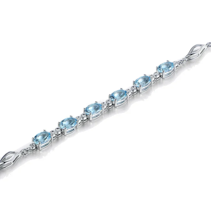 Aquamarine Bracelets For Female Real 925 Sterling Silver Sky Blue Gemstone Bracelet For Student Birthday Gift Jewelry Wholesale