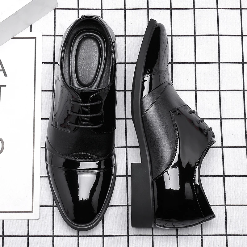 

New Men 6/8cm Derby Shoes Patent Leather Height Increase Men Dress Shoes Formal Elevator Business Shoes Bright Upper