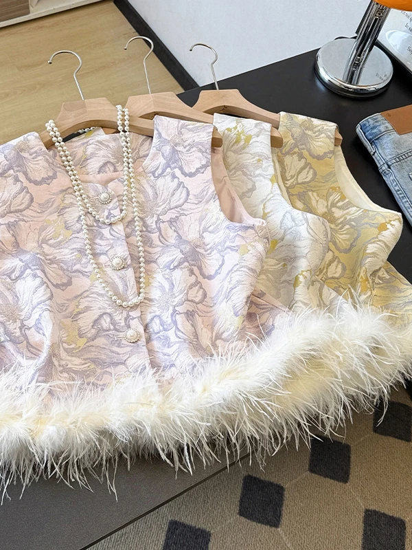 

Ele осенне-зимний женский жакет в китайском стиле, стеганый жилет с рисунком птичьего пера, элитный модный жилет для поездок на работу