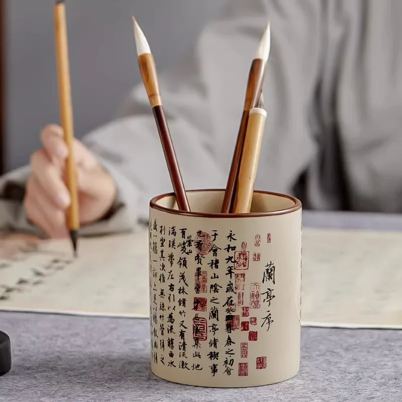 Lanting Xu Calligraphy Brush Holder Vintage Chinese Style Desktop Pen Storage Rack for Desk Organizer Painting Tool Gift