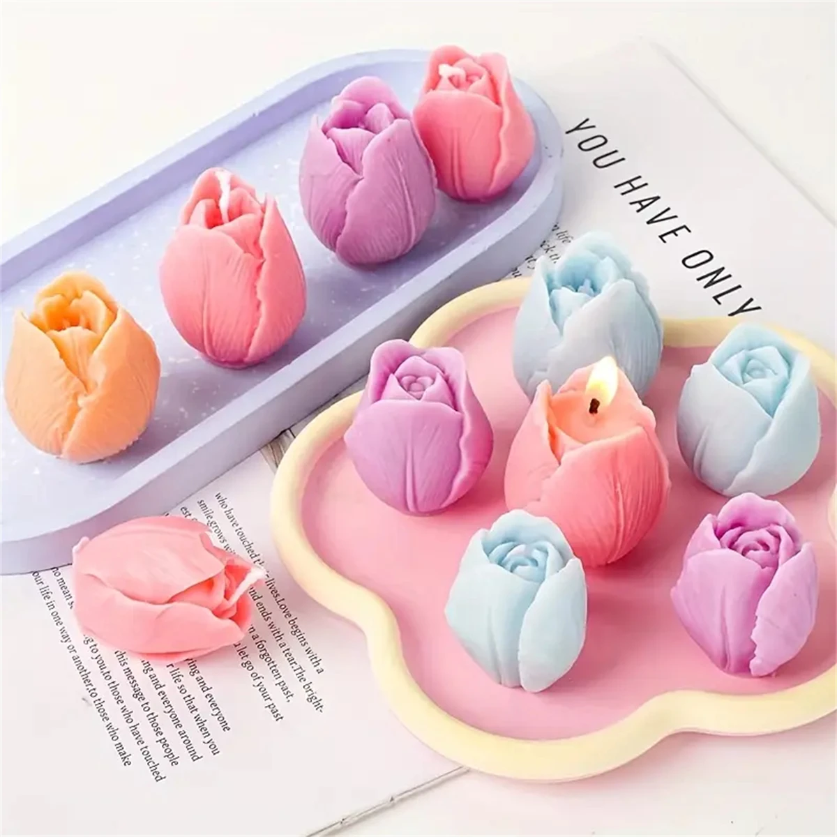 Tulpe Blume Silikonform 3D Rose Floral Duftkerze Seife Herstellung Form DIY Blumenform Valentinstag Geschenk handgemachte Geschenke