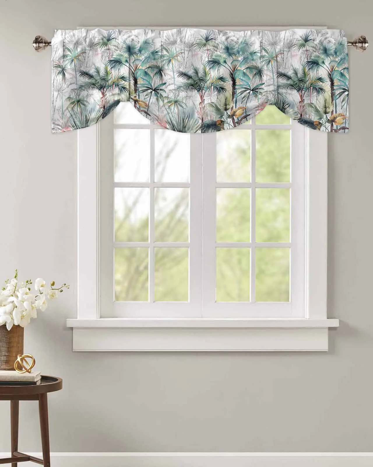 Tropical Plant Palm Tree Window Curtain Living Room Kitchen Cabinet Tie-up Valance Curtain Rod Pocket Valance