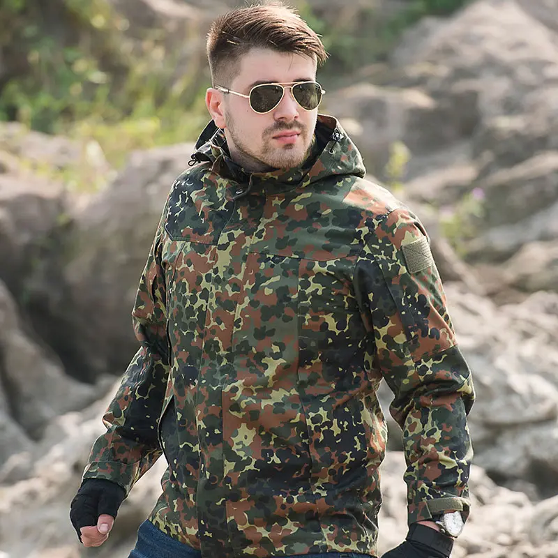 Camo Parka Trench Coat Men\'s Tactical Assault Suit Outdoor German Field Camouflage Suit Windproof and Waterproof