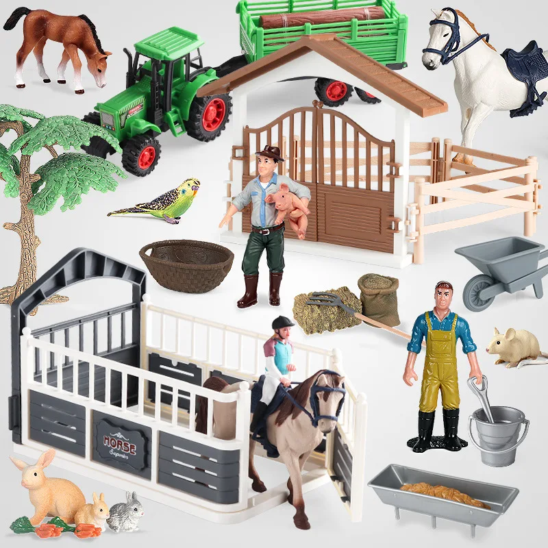 

Simulation Pretend Play Toys Knight Horse Farm Animal Model Set Fencing Farm Truck Scene Decorations Teaching Aids