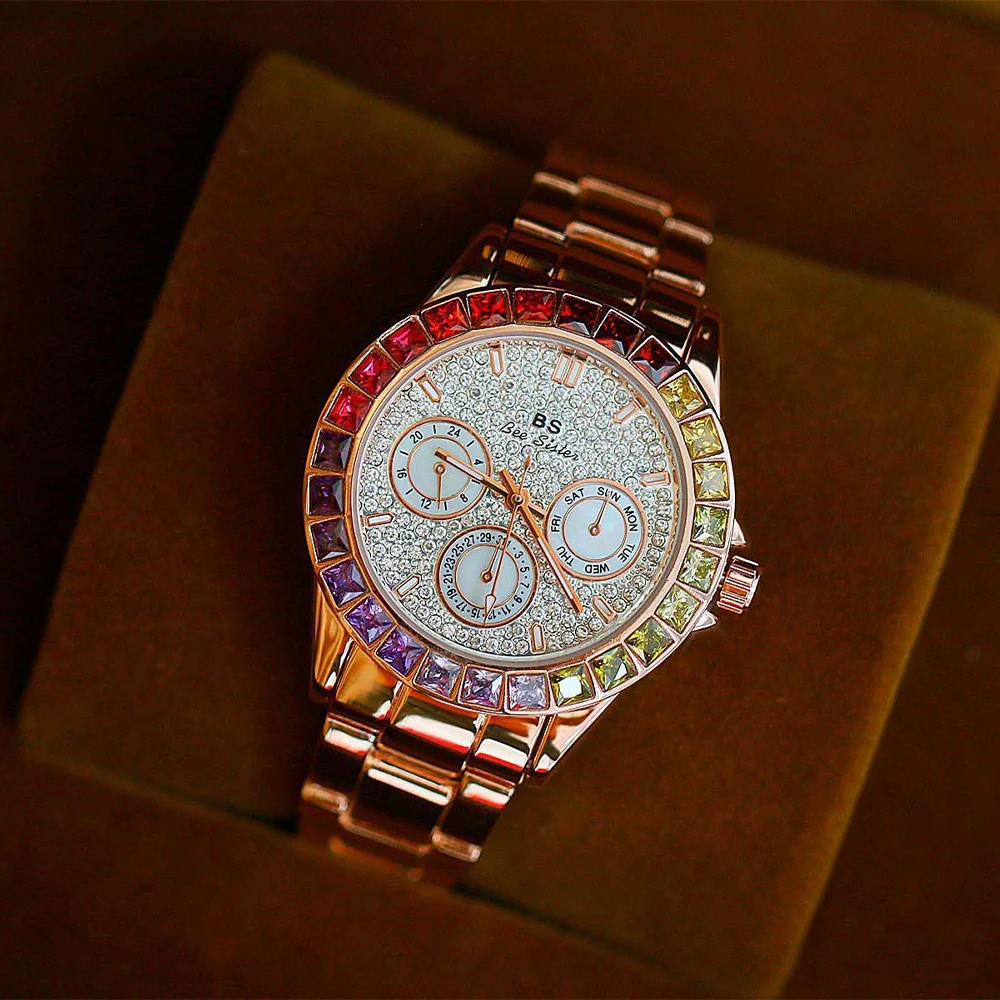 BS Women's Quartz Wristwatch Luxury Instagram-Worthy Rainbow Gradient Women's Quartz Watch часы женские наручные FA1654