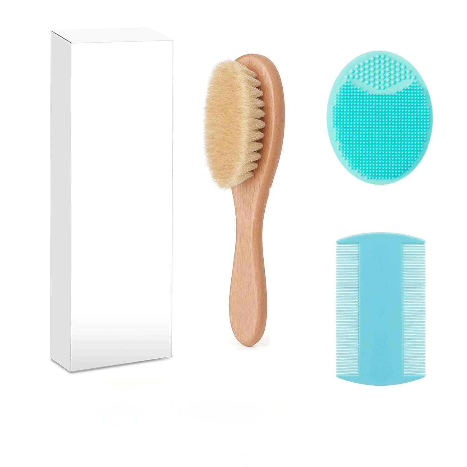 3Piece Wooden Baby Brush Kit for Newborns and Infants Goat Bristles BrushNew Cradle Cap Brush and Comb Set with Baby Hair Brush