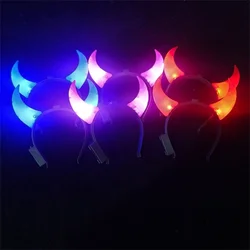 Led Funny Devil Horn Light Up Headband Flashing Hair Hoops Headwear Halloween Christmas New Year Party Decor Hair Accessories