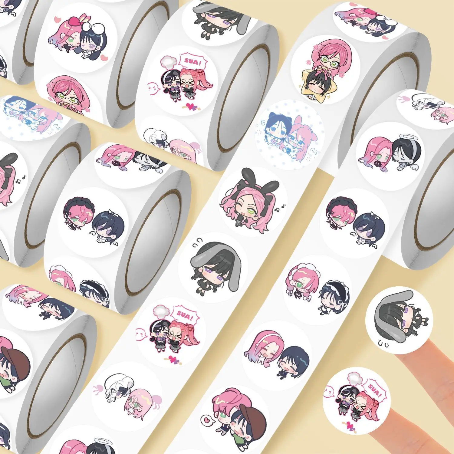 500Pcs/Set Anime Alien Stage Mizi Sua Roll Stickers Kawaii Round Decals for Notebook Water Bottle Phone Luggage
