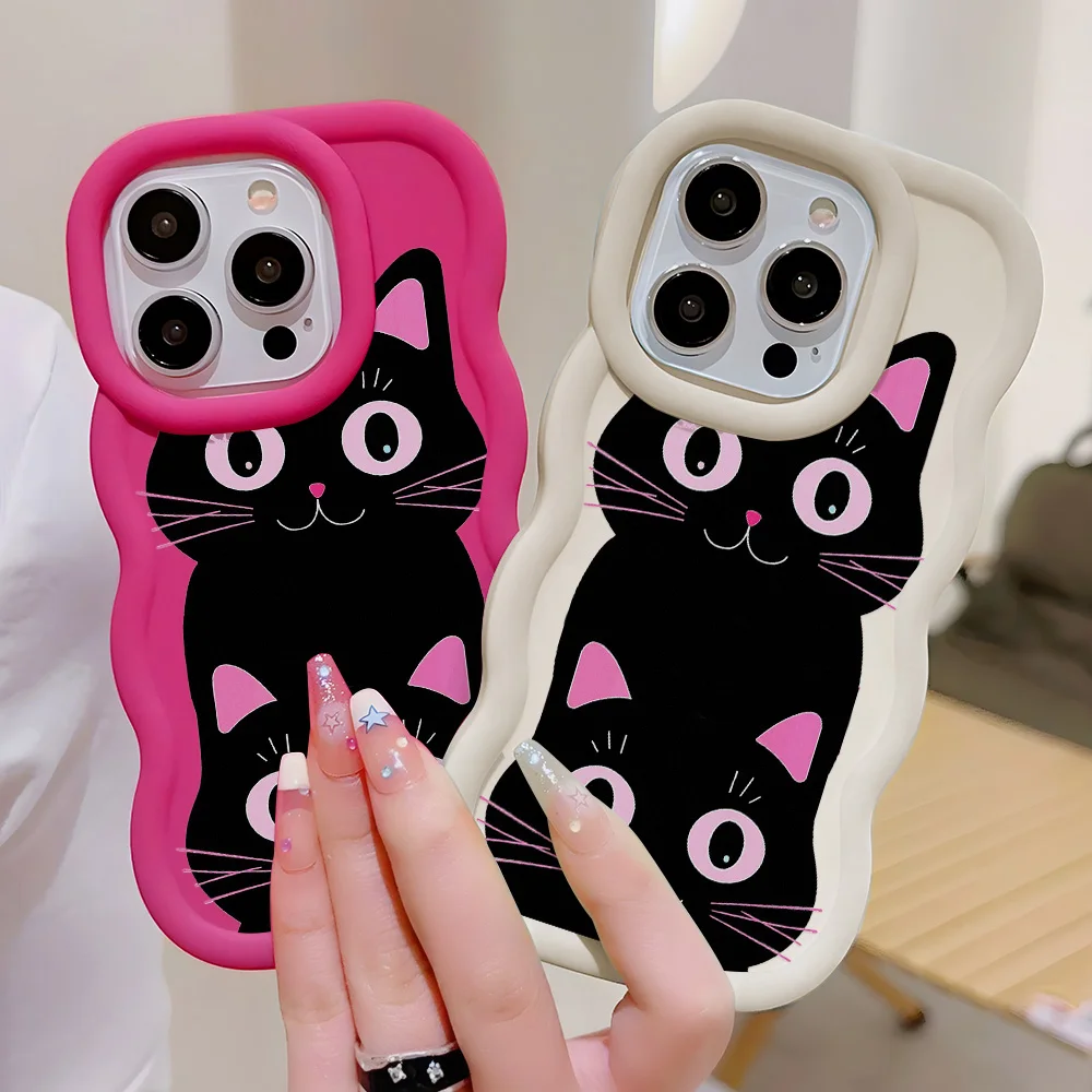 Cut Cat Phone Case for iPhone 11 Cases iPhone 14 15 13 Pro Max 12 XR X Xs 8 Plus 6 7 SE 13pro 15pro Silicone Macaron Funda Cover