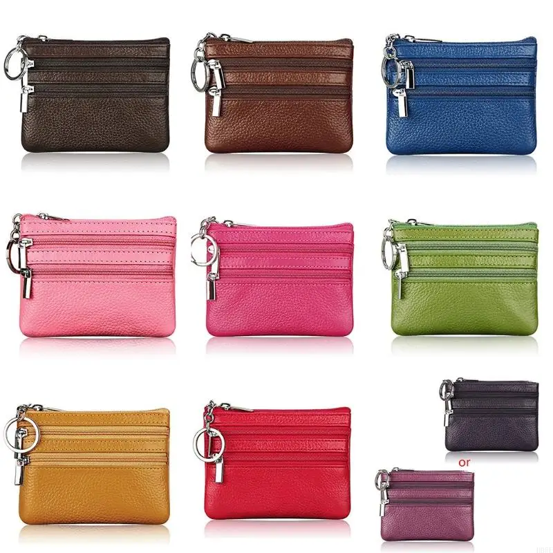 

H05E Double Zipper Leather Handheld Female Male Birthday Gift Supply Mini Change Bag