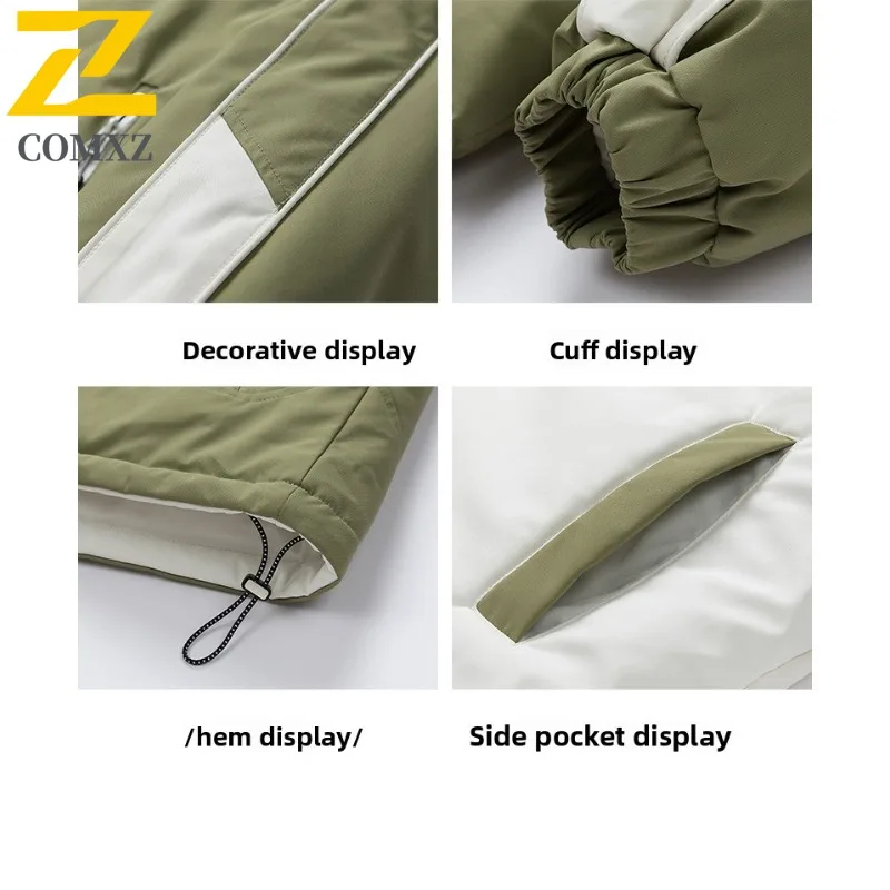 Coxz jaqueta masculina de pão com capuz, à prova de frio, à prova de vento, leve, moderna, solta, formal, neve, esqui, acolchoada, streetwear, casaco acolchoado